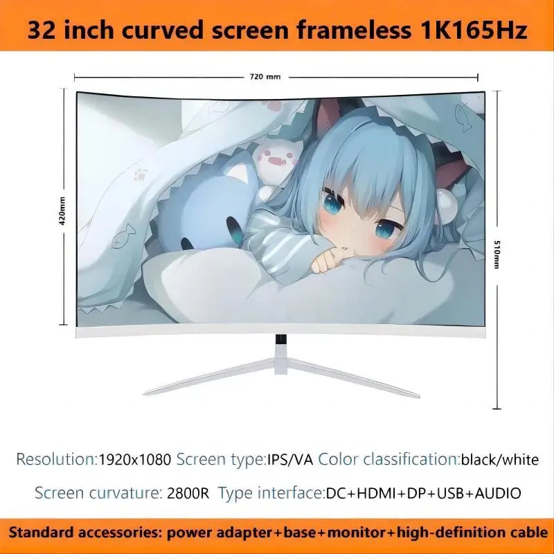 32 Inch 1K165Hz LCD Computer Monitor VA High - Definition Curved Screen Freesync Gaming Computer Monitor HDMI/DP 1920*1080P - Tech - store