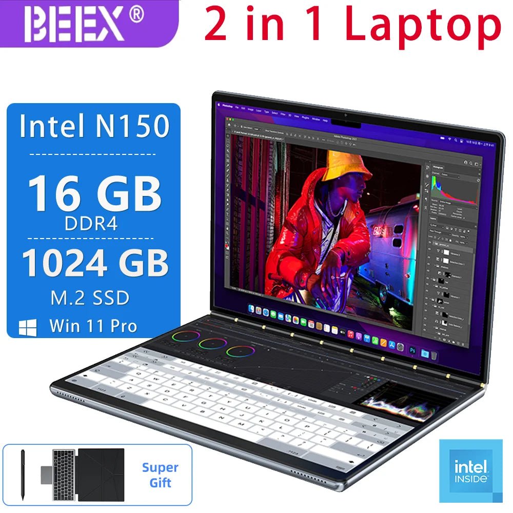Intel N150 | 2.5K UHD Dualscreen Laptop | Windows 11 Pro | Multi - Language Support | Gaming Computer | Touchscreen PC - Tech - store