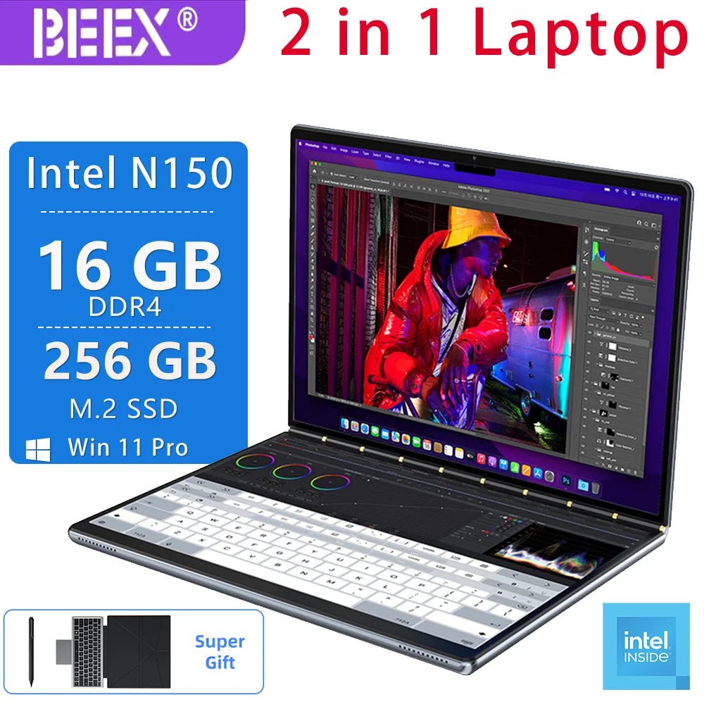 Intel N150 | 2.5K UHD Dualscreen Laptop | Windows 11 Pro | Multi - Language Support | Gaming Computer | Touchscreen PC - Tech - store