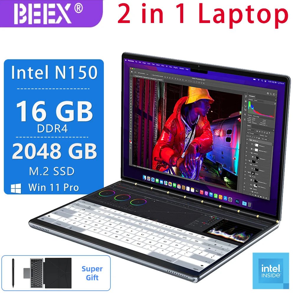 Intel N150 | 2.5K UHD Dualscreen Laptop | Windows 11 Pro | Multi - Language Support | Gaming Computer | Touchscreen PC - Tech - store